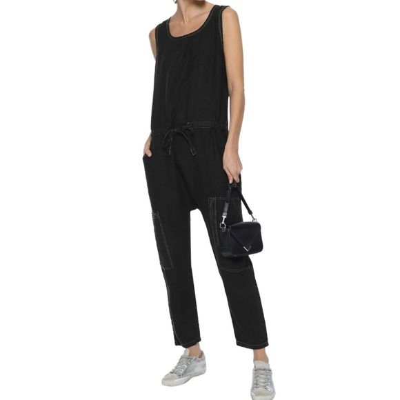 Current/Elliott The Zip Cargo Linen Black Jumpsuit Small
